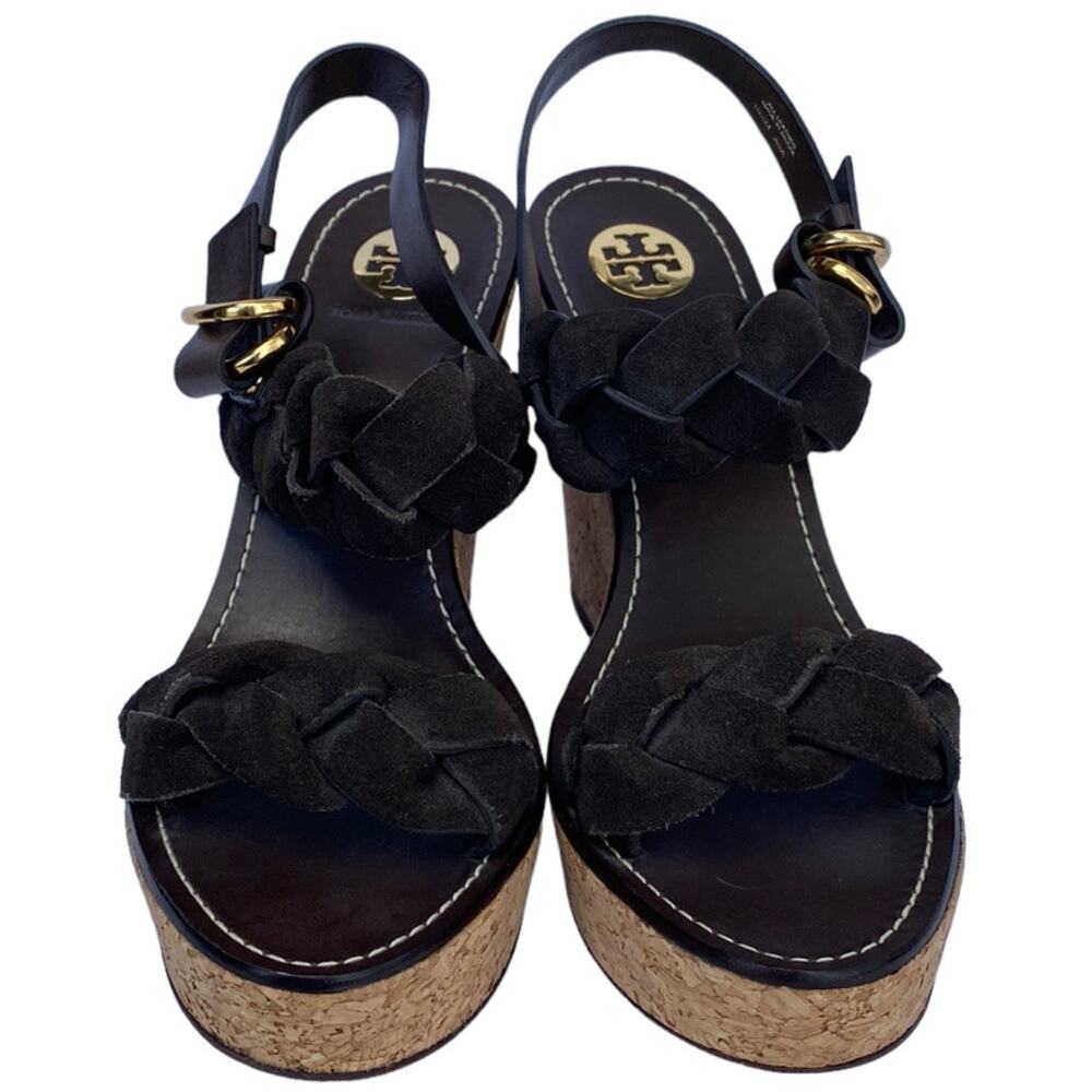 Tory Burch Brown Leather Braided Suede Wedge Sandals 10.5M